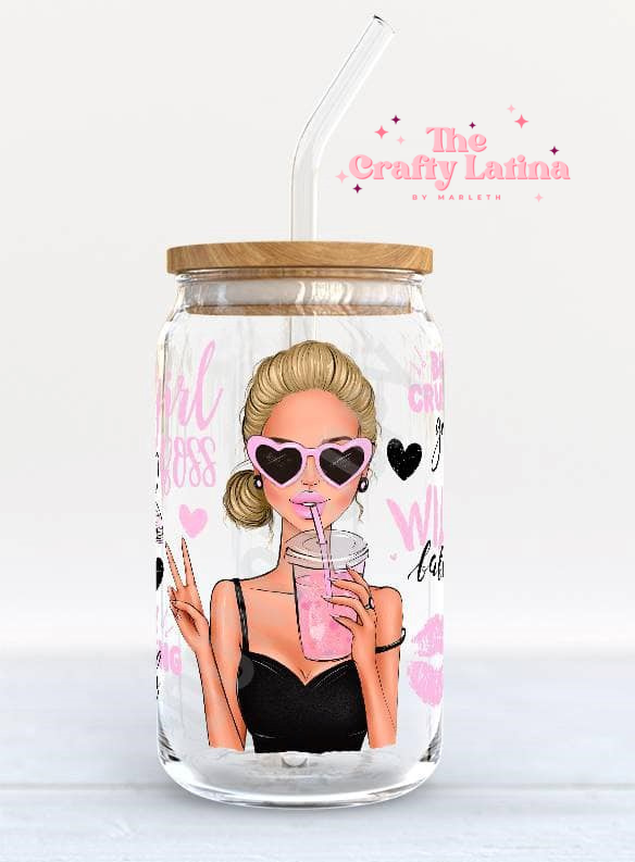 Boss Babe 16oz Glass Cup - Blonde