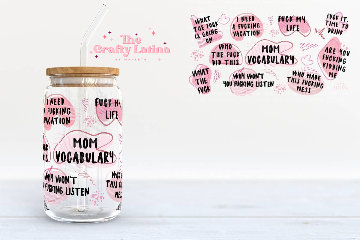 Mom Vocabulary 16oz Glass Cup