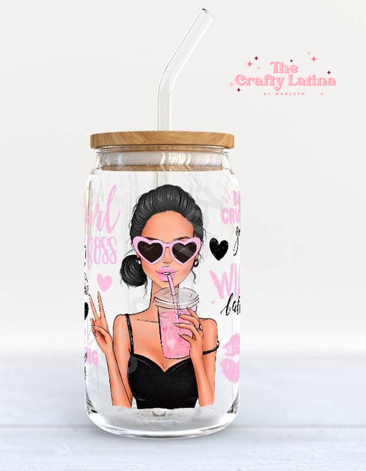 Boss Babe 16oz Glass Cup - Brunnette