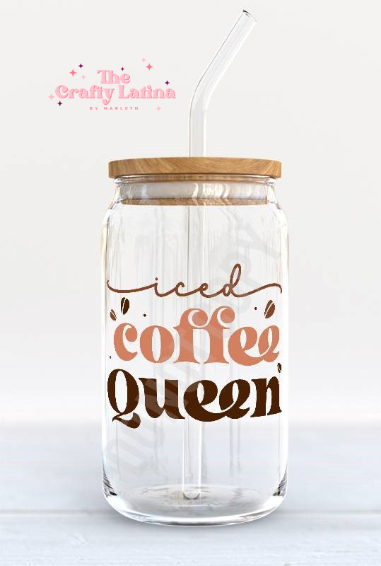 Iced Coffee Queen 16oz Glass Cup – The Crafty Latina