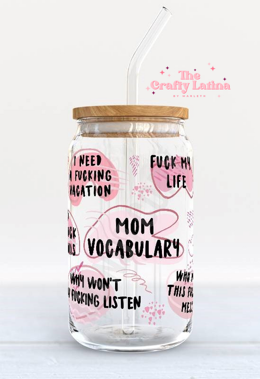 Mom Vocabulary 16oz Glass Cup